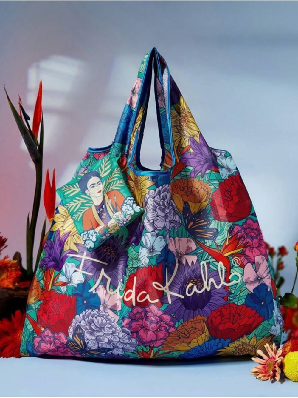 Floral Reusable Frida Kahlo Tote Bag - Multicolor